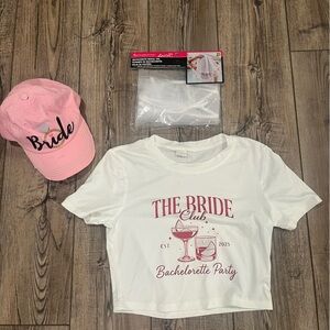 Bride Bachelorette Party Set 💕 Hat, Shirt & Veil |